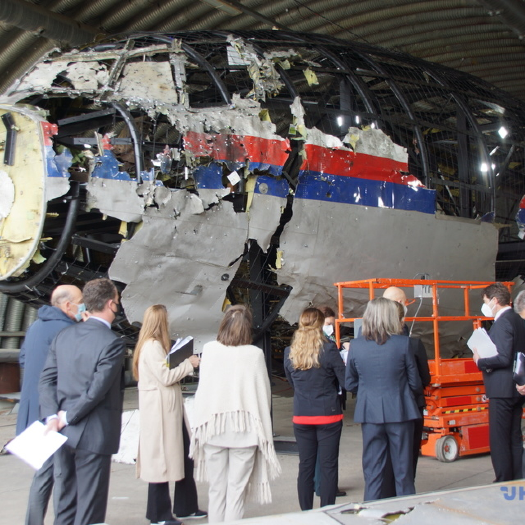 The wreckage of MH17 was painstakingly reassembled in the Netherlands and later inspected as part of the trial