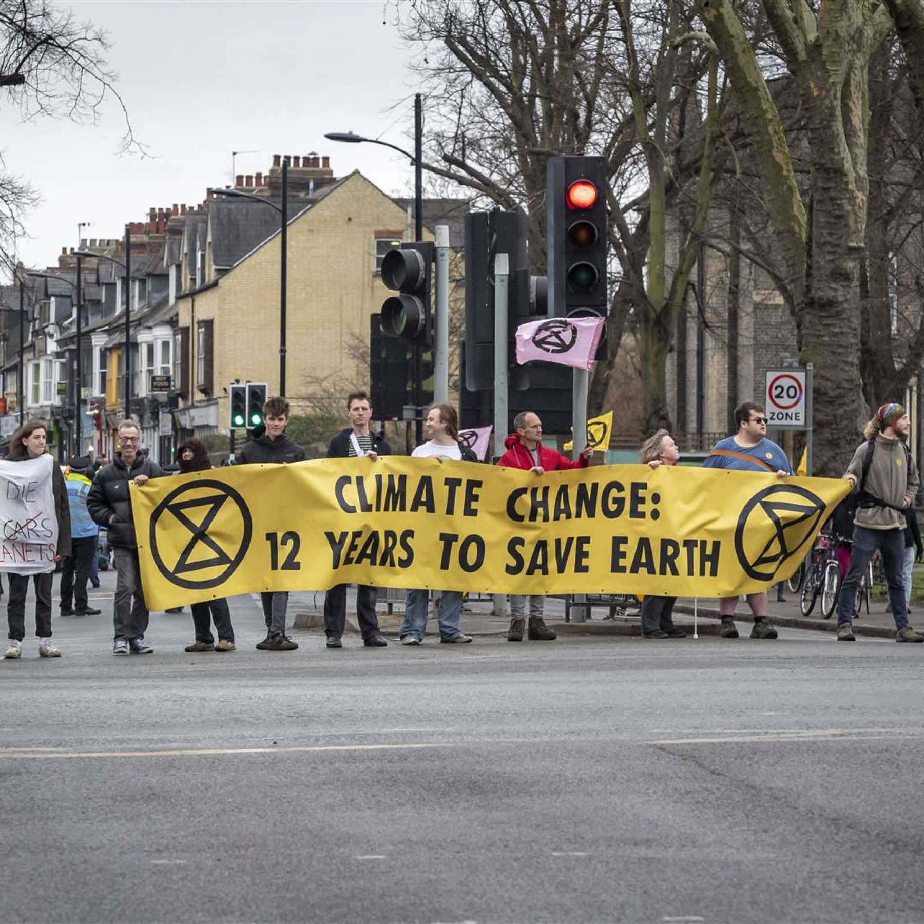 Protesters blocked a road on Monday