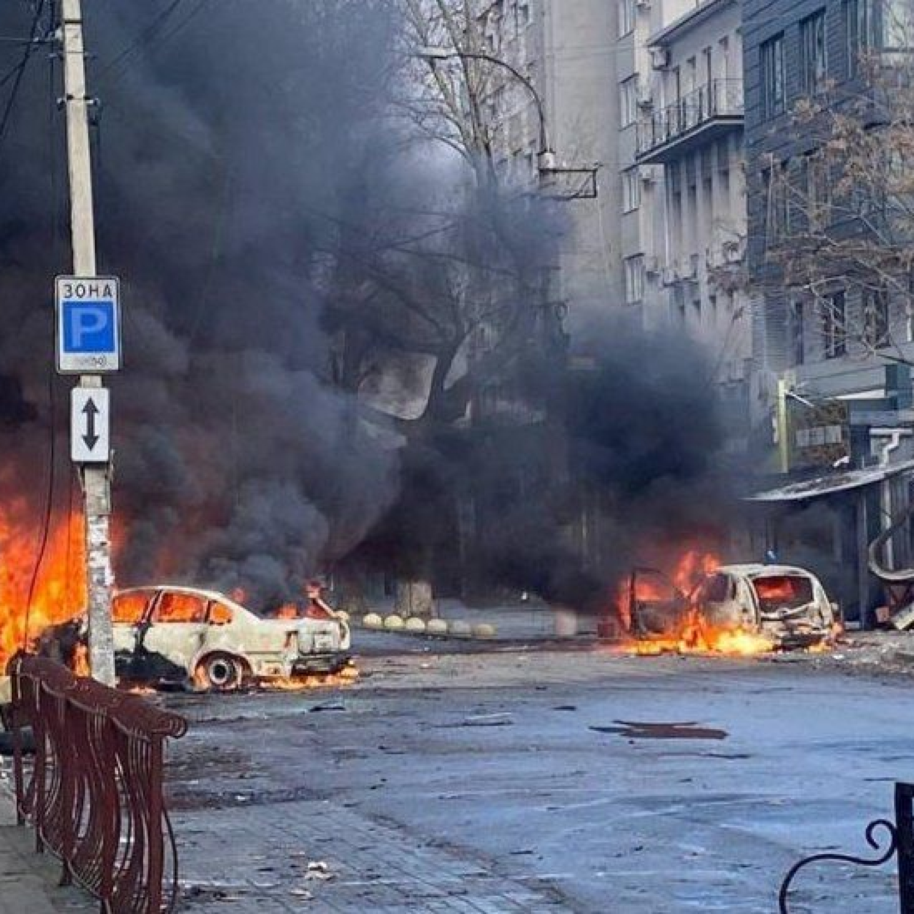 This image shows the aftermath of one of many strikes which hit Kherson on 24 December